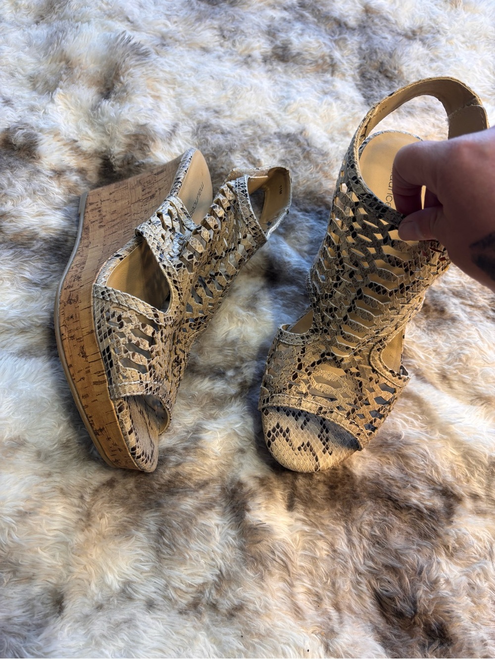 Maurices Beige Snake-Print Cork Wedge Sandals
